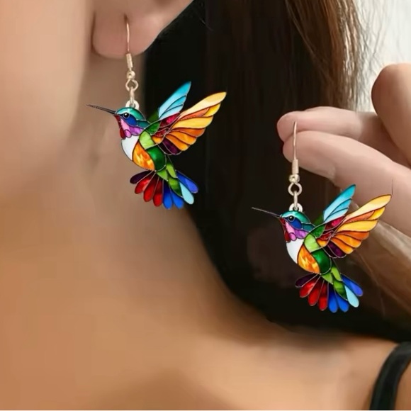Colorful Hummingbird Dangle Earrings - Picture 4 of 6